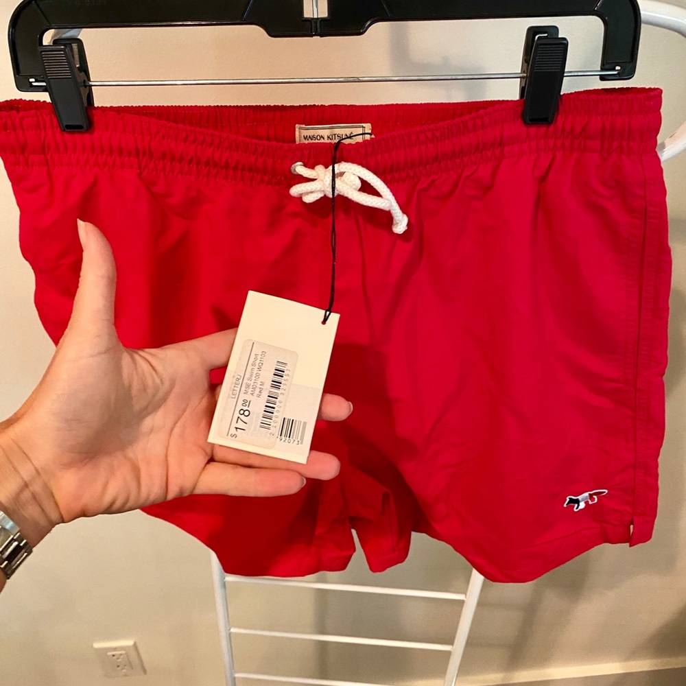 Maison Kitsune Red Swimtrunks Size Medium